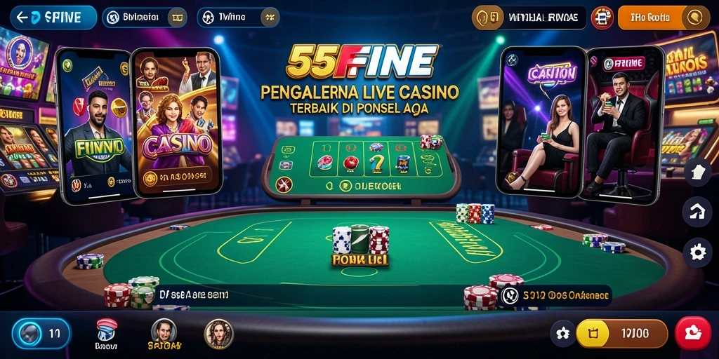 Screenshot gameplay Live Casino 55FIVE yang menampilkan dealer dan pemain.
