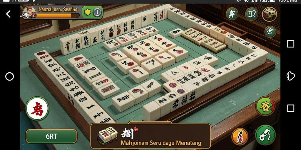 Screenshot 6RT menampilkan pemain mengatur ubin Mahjong dengan cermat.