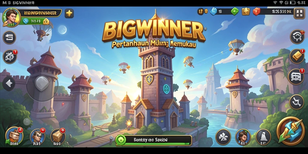 Gameplay BIGWINNER yang mendebarkan dalam pertahanan menara.