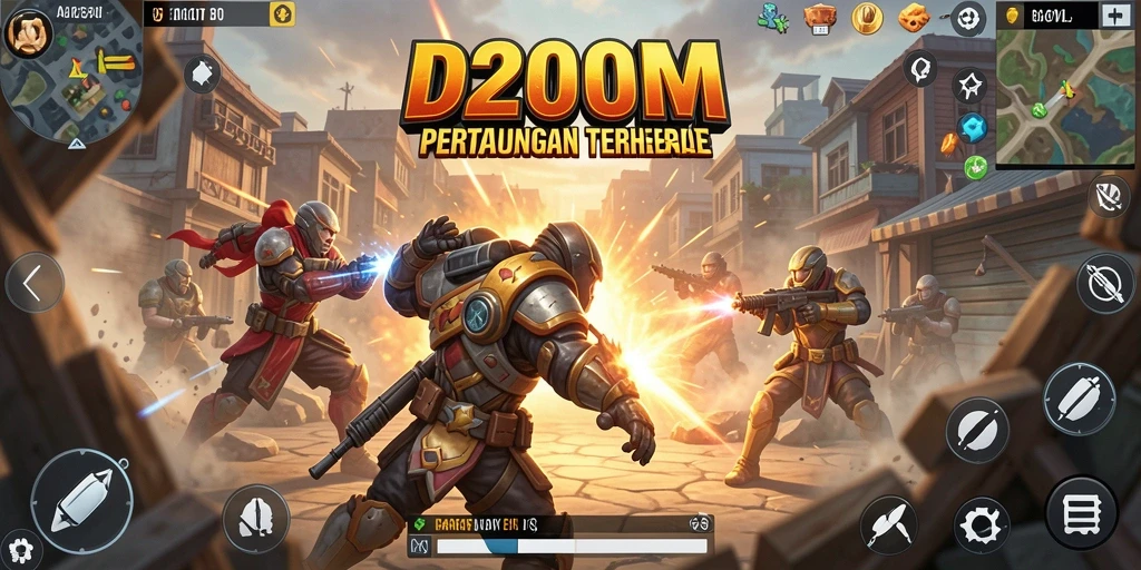 Screenshot gameplay D200M menampilkan aksi seru dalam pertarungan Battle Royale.