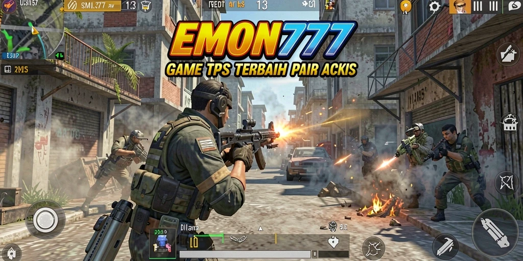Tangkapan layar EMON777 menampilkan aksi seru dalam gameplay TPS.