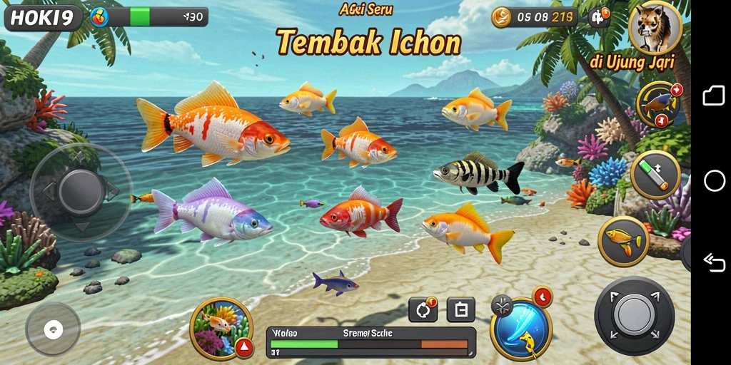 Screenshot menampilkan aksi menembak ikan di HOKI9.