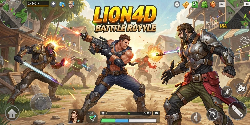 Gambar tampilan gameplay menarik dari LION4D dalam pertempuran Battle Royale.