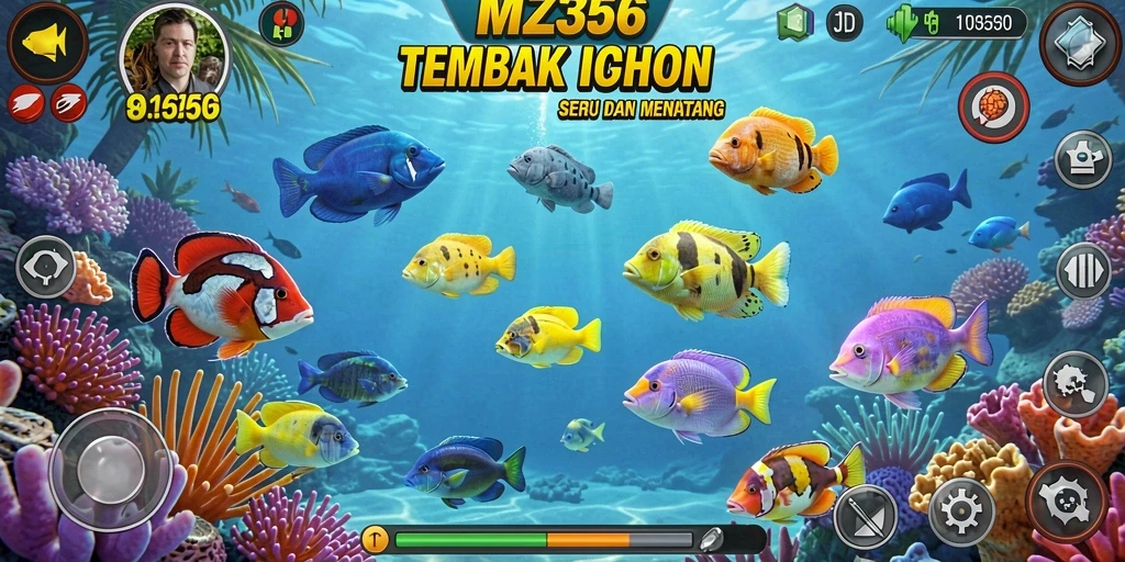 Tampilan gameplay seru dalam MZ356, menembak ikan dengan grafik populer.