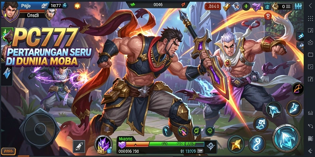 Tangkapan layar gameplay seru di arena MOBA PC777.