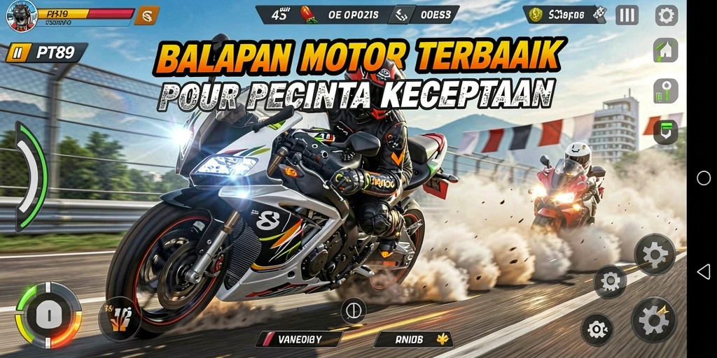 Screenshot PT89 menampilkan balapan motor yang intens dan adrenalin tinggi.
