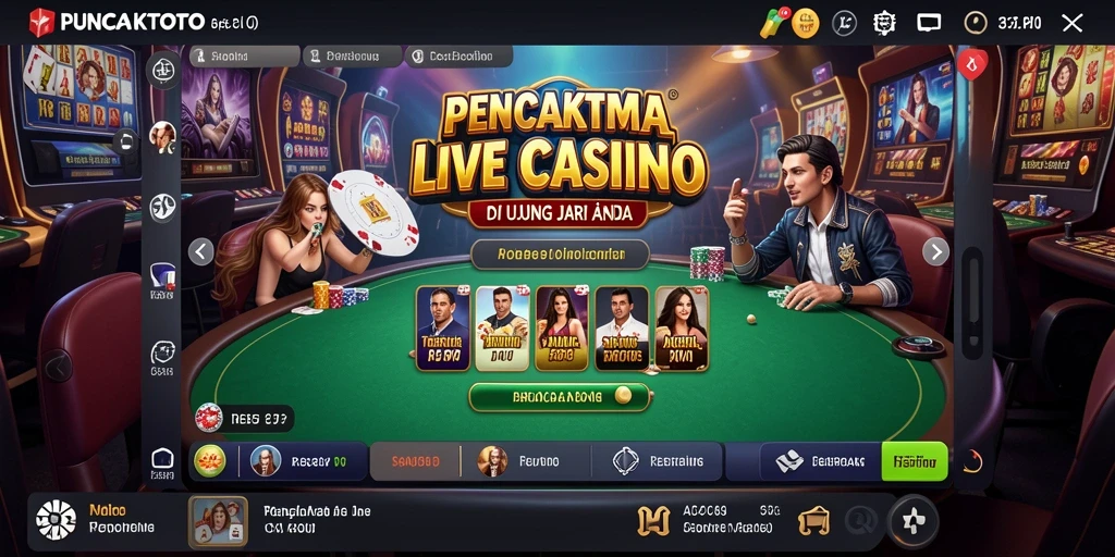 Screenshot PUNCAKTOTO menampilkan dealer dan permainan Live Casino yang menarik.