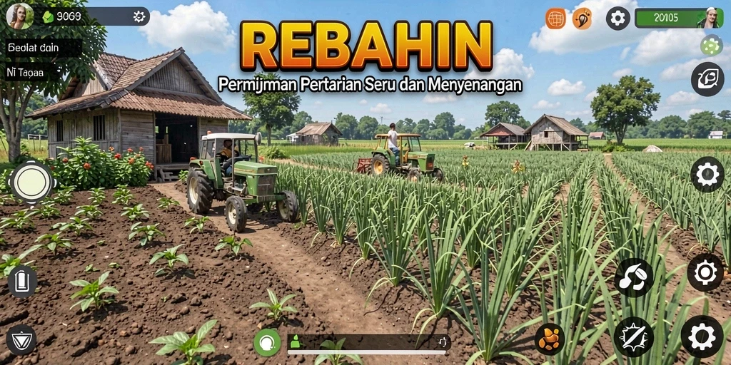 Tampilan gameplay <strong>REBAHIN</strong> saat bercocok tanam di ladang.