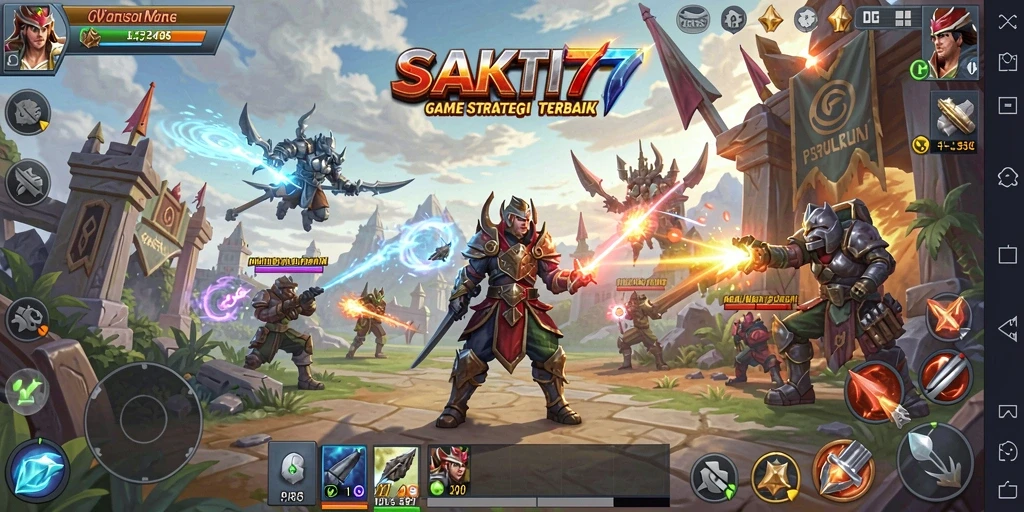 Screenshot gameplay SAKTI77 menunjukkan pertempuran strategis yang intens.