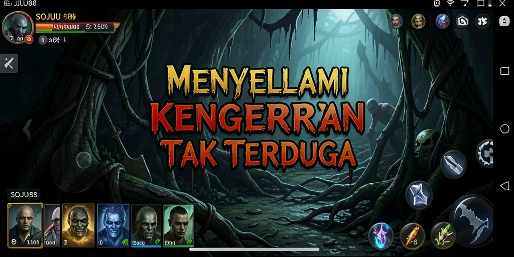 Menampilkan momen mendebarkan dalam gameplay Horror SOJU88.
