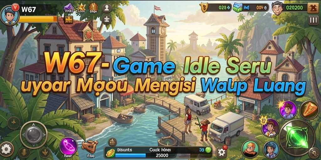 Screenshot gameplay W67 menampilkan aksi mengumpulkan sumber daya Idle.