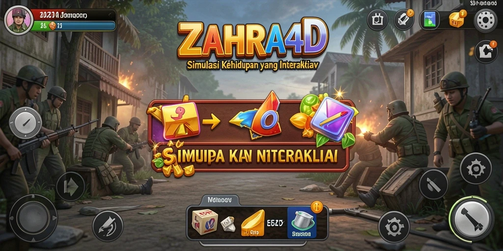 Screenshot utama ZAHRA4D menampilkan gameplay simulasi yang imersif dan interaktif.
